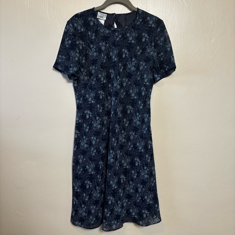 Laura Ashley Dress Floral Short Sleeve Lined Polyester Blue Size 10